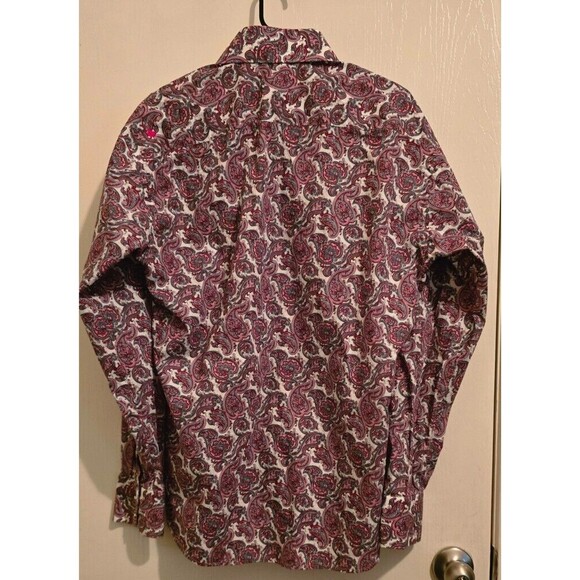 Jared Lang Shirt Mens XL White & Red Cotton Paisley Long Sleeve Regular Fit - Picture 2 of 7